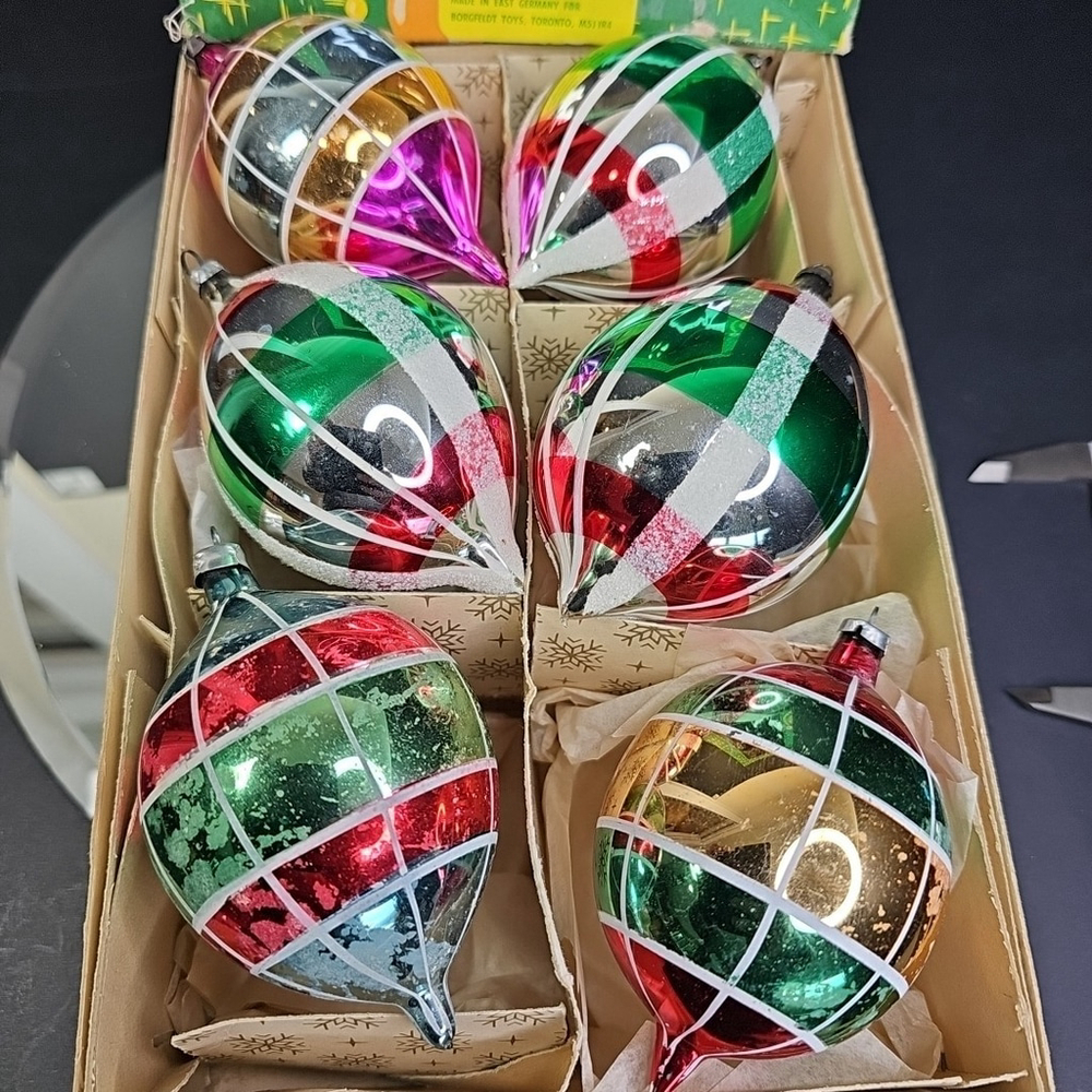 LARGE Oblong 6pcs Germany Glass 4 Inch Approx Christmas Ornaments Amazing!